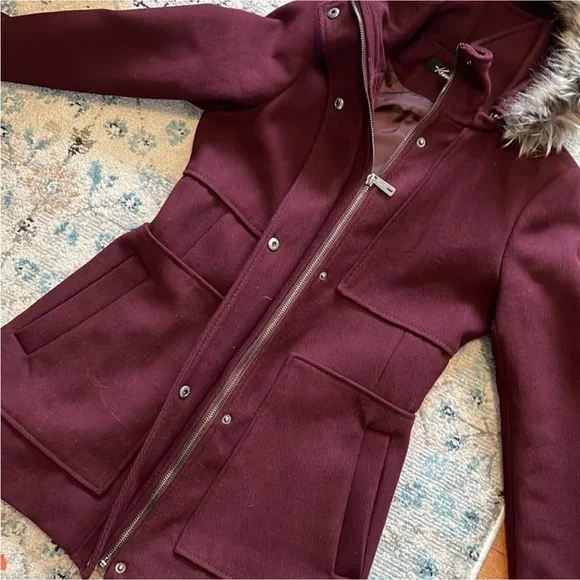 Kenneth Cole Wool Coat with Detachable Faux Fur Trim Hood - Picture 12 of 16